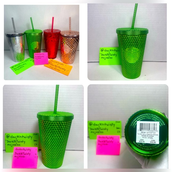 BNWT 1 STARBUCKS 2023 BRIGHT SHINY METALLIC GREEN STUDDED 16OZ TUMBLER COLD CUP - Picture 9 of 13